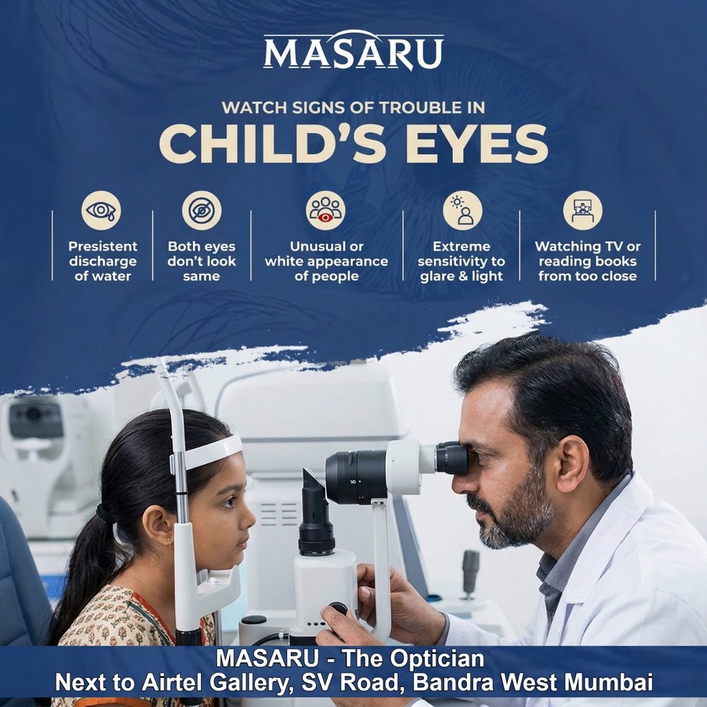 Watch signs of trouble in a child's eyes: watering, eyes that don't look the same, sensitivity to glare and light, reading or watching TV too close.