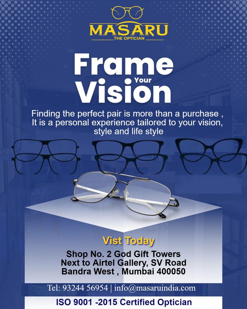Frame your vision: finding the perfect pair is a personal experience tailored to your vision, style and lifestyle. Visit today.