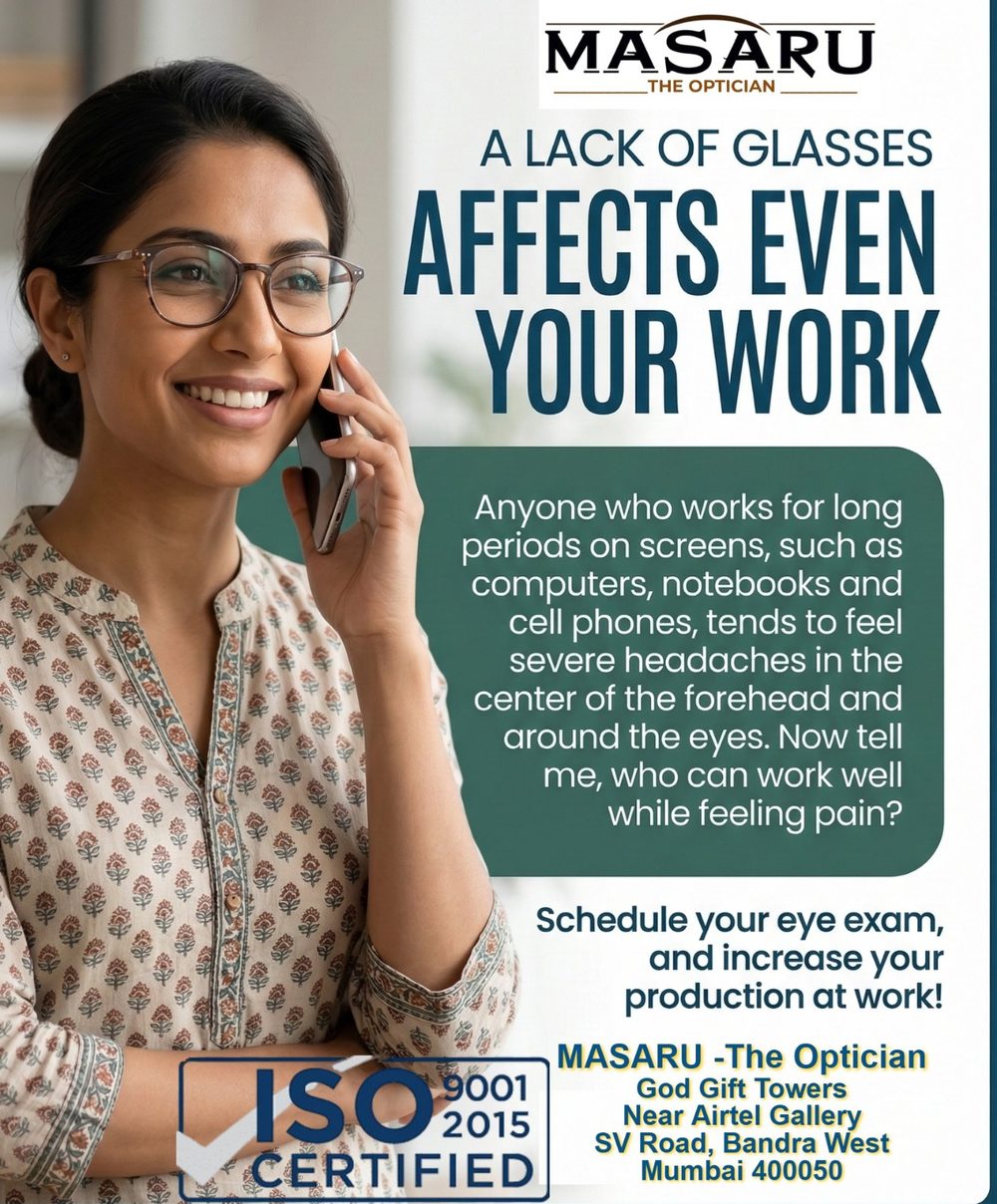 A lack of glasses affects even your work: long screen hours can cause headaches. Schedule your eye exam.